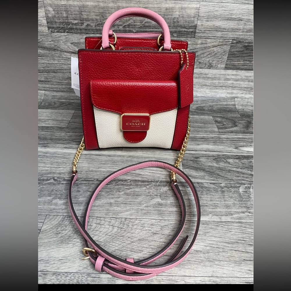 Coach Mini Pepper Crossbody In Colorblock Pebble Leather Red Multi